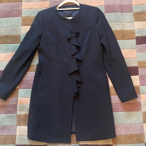 Zara, Navy Ruffled Coat, Size 6-8 - Picture 1 of 7